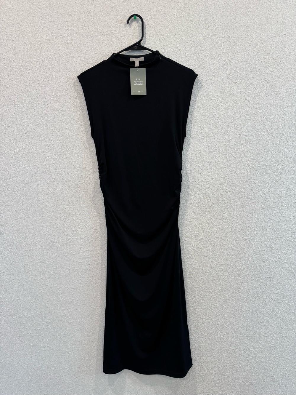 H&M Black Ruched Midi Dress Stretch NWT Size Mг